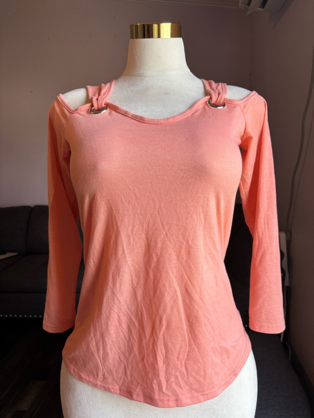 Women’s Pink Cold-Shoulder Knit Top with Ring Detail